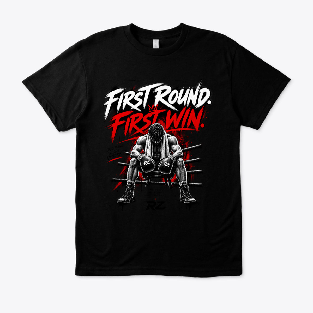 T-shirt Boxing – “First Round. First Win.” Premium unisex  t-shirt crafted from 100% jersey cotton (220gsm).
