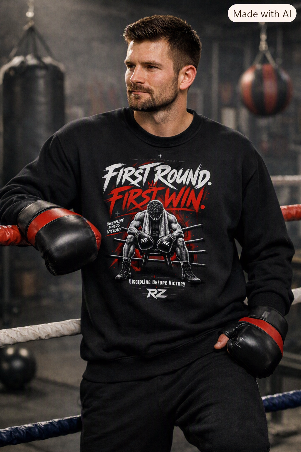 Boxing Graphic Sweatshirt – “First Round. First Win.”