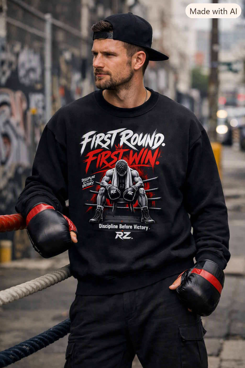 Boxing Graphic Sweatshirt – “First Round. First Win.”