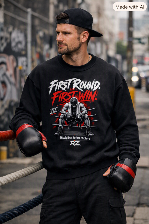 Boxing Graphic Sweatshirt – “First Round. First Win.”