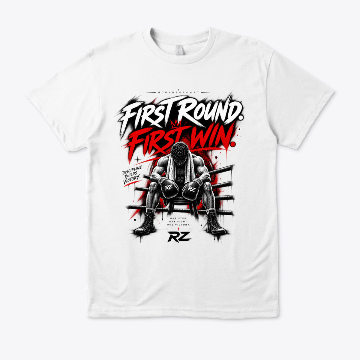 T-shirt Boxing – “First Round. First Win.” Premium unisex  t-shirt crafted from 100% jersey cotton (220gsm).